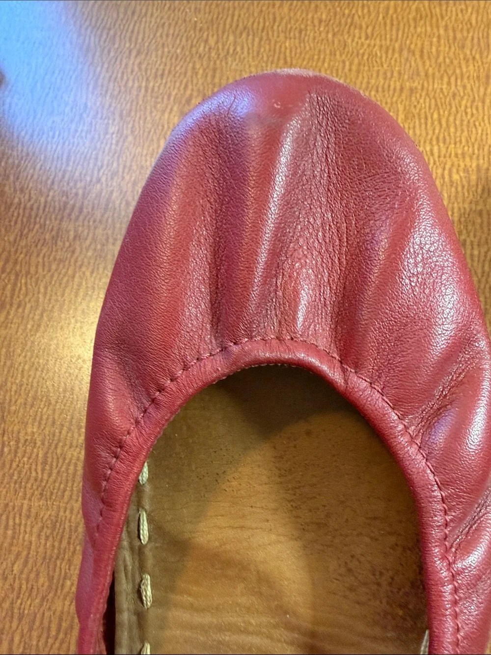 Tieks Red Leather Ballet Flats with Teal Heel Tab - Women